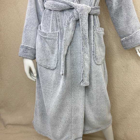Oscar de la Renta Pink Label Plush Gray Shawl Collar Robe Satin Trim Belt - Picture 8 of 14